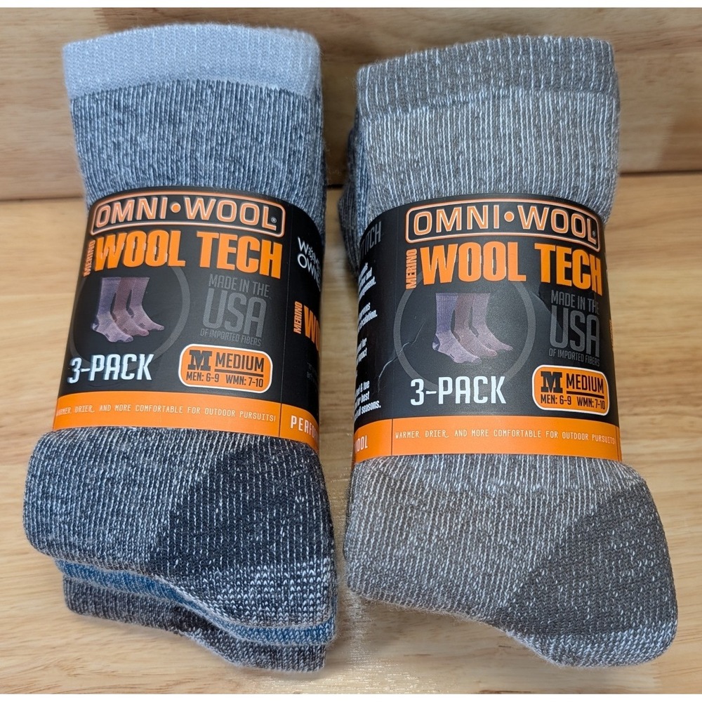 Omni-Wool Merino Wool Tech Mid-Weight Hikers 6 Pairs Medium Made in USA